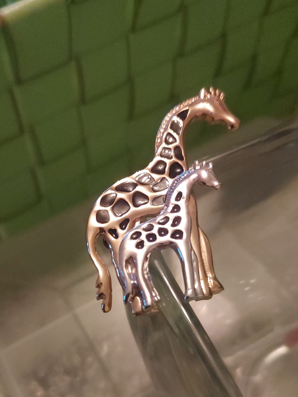 Vintage Giraffe Duo Gold-Tone Pin Brooch